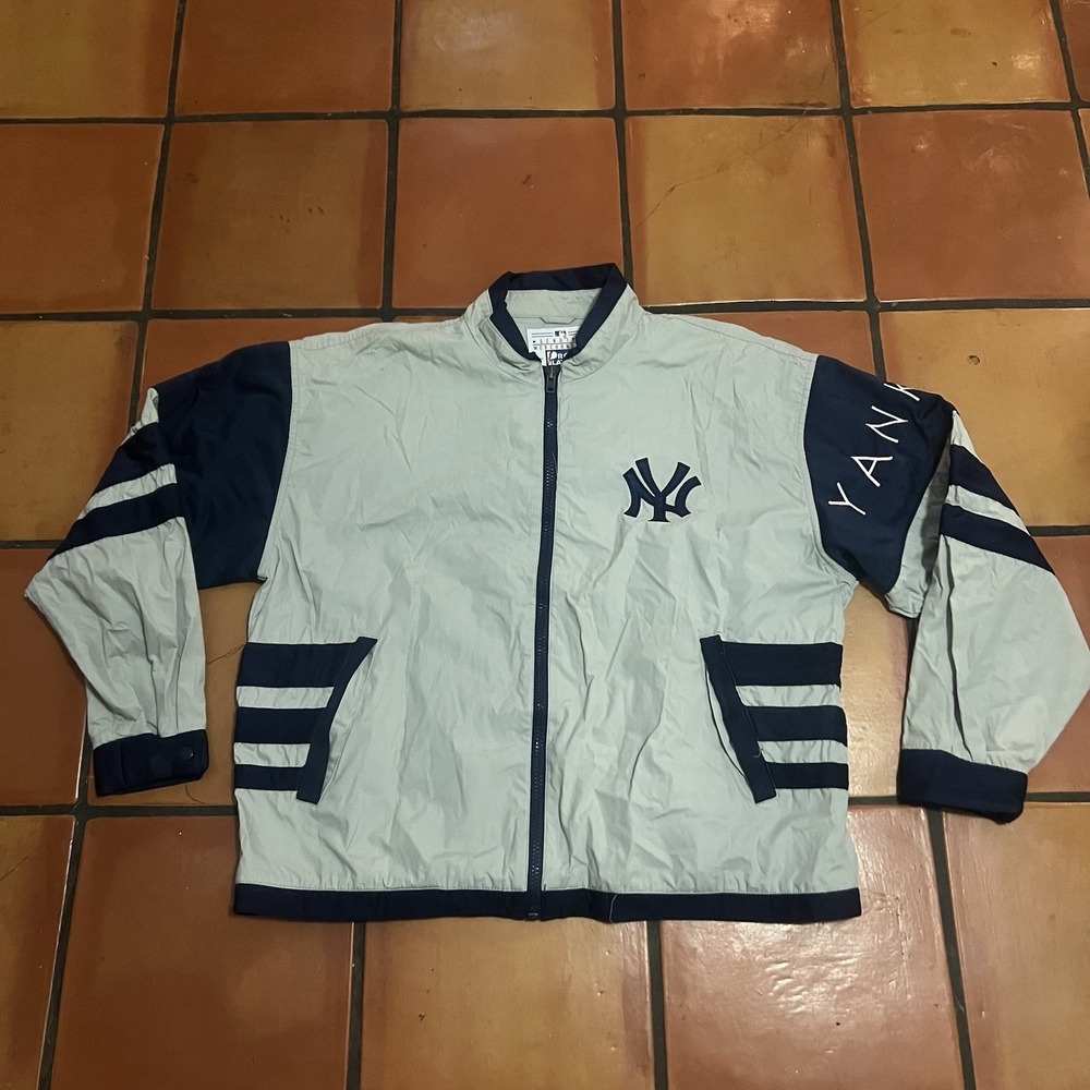 Vintage New York Yankees Pro Player Full Zip Jacket Large MLB‎ Gray Blue